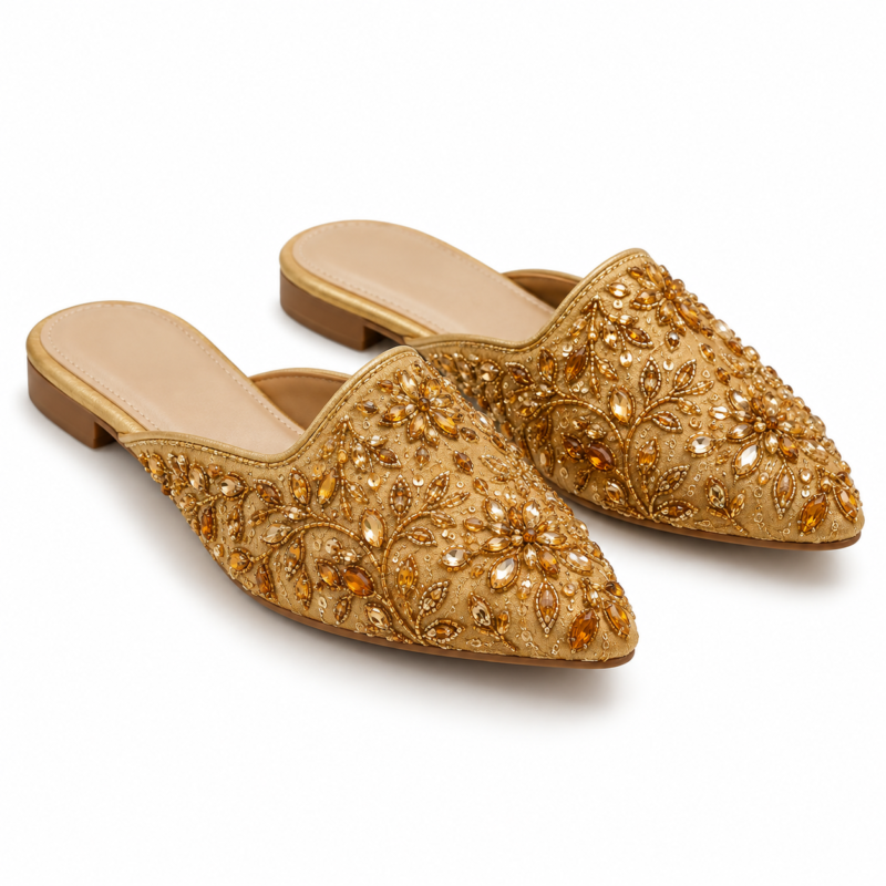 Amber Gold Embellished Slippers