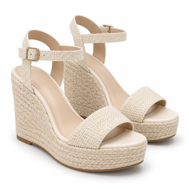 Cream Platform Wedge Sandals