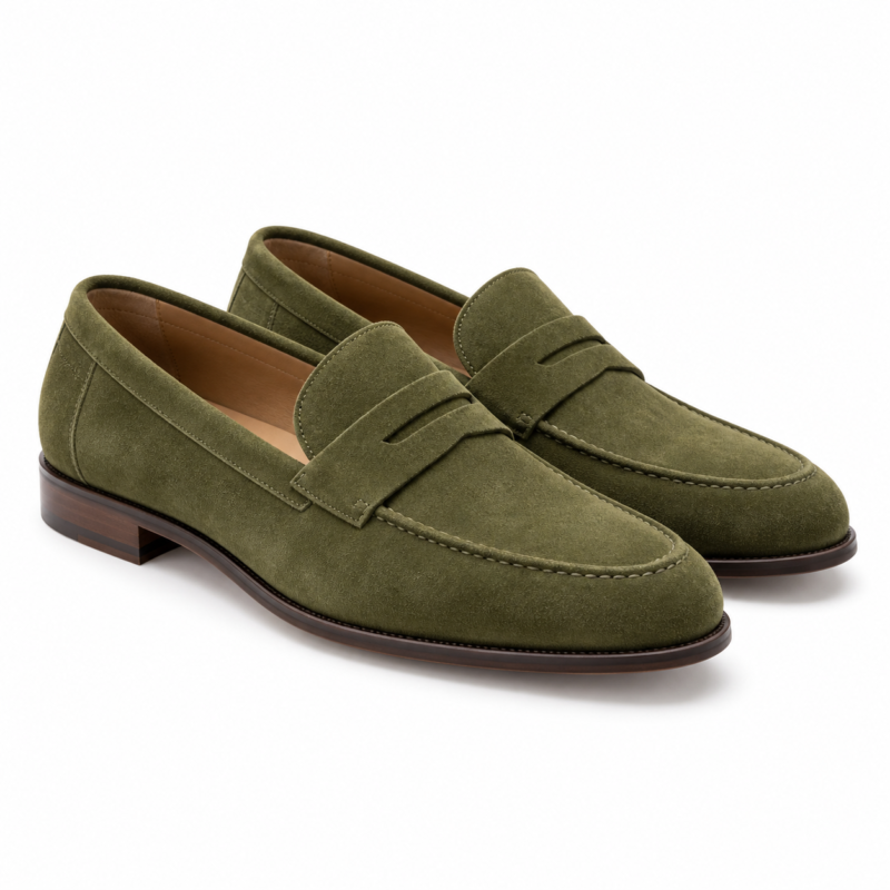 Olive Green Suede Loafers