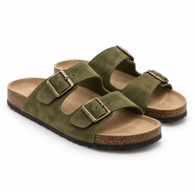 Olive Suede Buckle Sandals