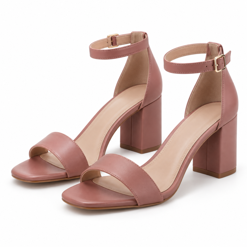 Rosewood Ankle-Strap Block Heels
